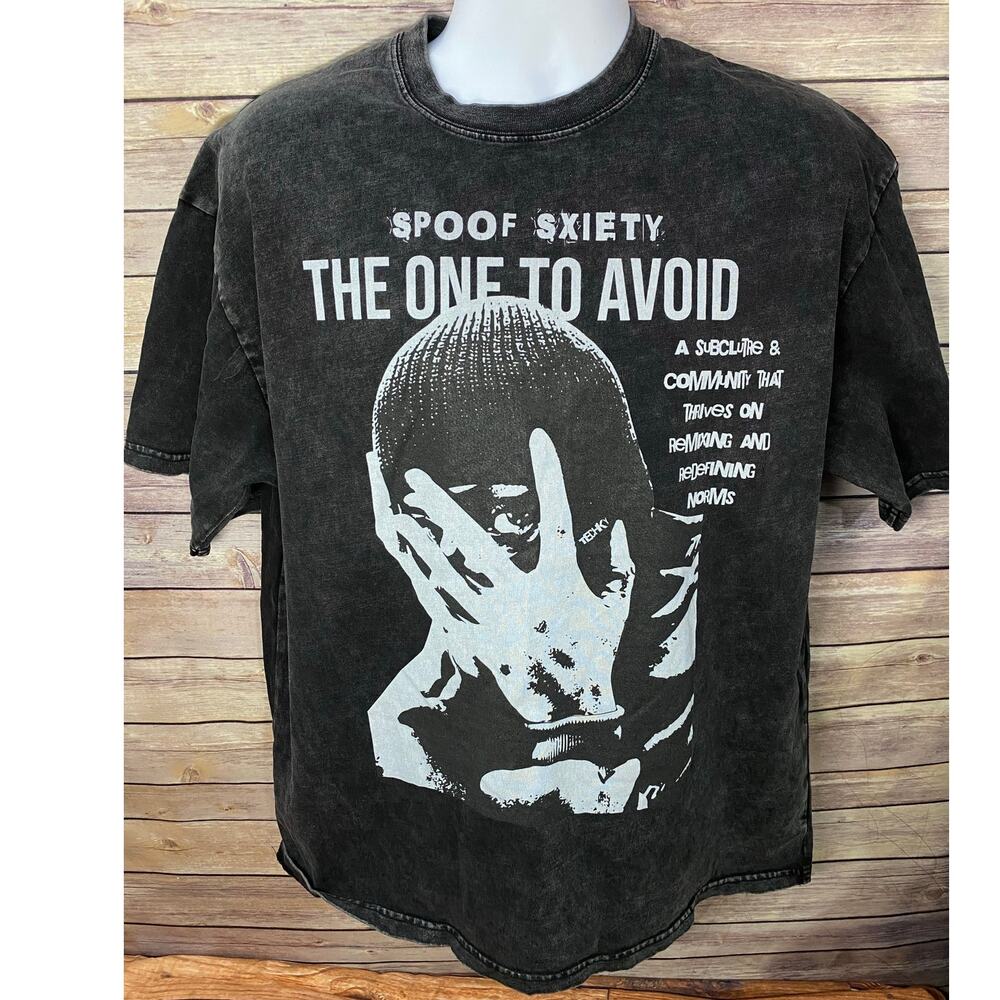 Spoof “Sxiety” Black T-Shirt Size Large Streetwear Graphic Tee Mental Health